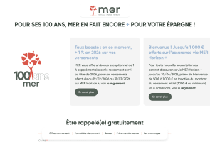 Capture du site mutuelleepargneretraite.fr pr�sentant l'offre sp�ciale �pargne pour les 100 ans de MER.