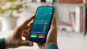 Un cran de smartphone avec des valeurs boursires