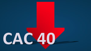 Une flche rouge vers le bas avec l'inscription CAC 40.