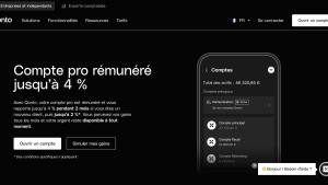 Capture d'écran d'un site web offrant des comptes professionnels rémunérés.