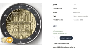 Pice de 2 euros commmorative avec Notre-Dame de Paris.