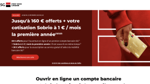 Capture du site SG (Société Générale) présentant l'offre de bienvenue 160 euros offerts