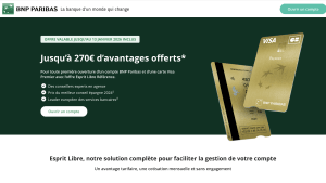 Capture du site BNP Paribas présentant l'offre de bienvenue jusqu'à 270 euros offerts