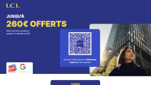 Capture du site LCL pr�sentant l'offre de bienvenue avec jusqu'� 260 euros offerts