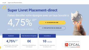 Capture du site placement-direct.fr pr�sentant l'offre 4,75% pendant 2 mois