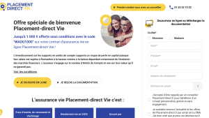 Capture du site placement-direct.fr pr�sentant l'offre de bienvenue jusqu'� 1 000 euros offert pour Placement-direct vie