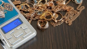 Bijoux en or pes�s sur une balance �lectronique digitale.