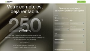 Capture du site Fortuneo pr�sentant l'offre de bienvenue Fortuneo jusqu'� 250? offerts