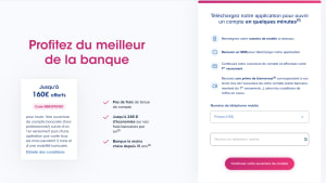 Capture du site BoursoBank présentant l'offre de bienvenue jusqu'à 160 euros offerts