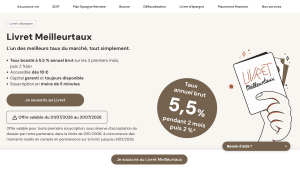 Capture du site meilleurtaux pr�sentant l'offre Livret Meilleurtaux � taux boost� 5,5%