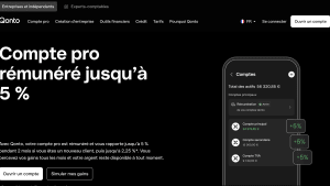 Capture du site Qonto pr�sentant le compte professionnel r�mun�r� jusqu'� 5 %
