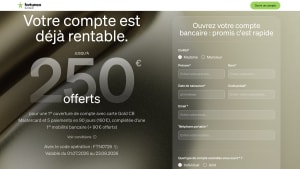 Capture du site Fortuneo présentant l'offre de bienvenue 250? offerts