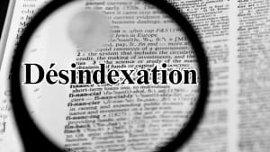 Loupe sur un texte, mot Désindexation en surimpression.