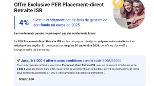Offre PER retraite ISR, rendement 4%, bonus jusqu'� 1000?.