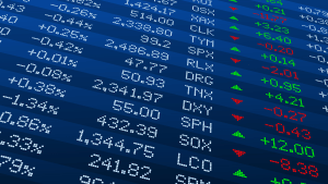 Affichage des cotations boursières. Tableau de la bourse. Effet d'affichage numérique à LED. Illustration vectorielle.