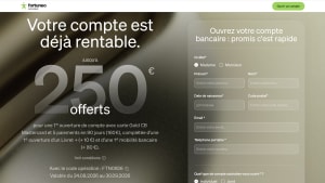 Capture du site Fortuneo présentant l'offre de bienvenue 250? offerts