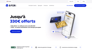 Page d?accueil BforBank annon�ant jusqu?� 330 ? offerts � l?ouverture d?un compte.