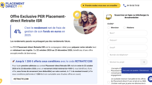 Page d'accueil du PER Placement-direct retraite ISR avec jusqu'à 1200 euros offerts