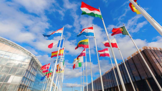 Drapeaux europens sur le Kirchberg  Luxembourg