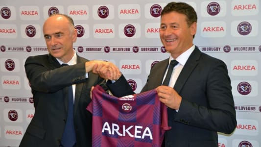 Signature d'un partenariat entre Arkéa et l'UBB (rugby), en juin 2018