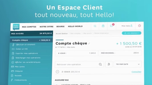 Nouvelle interface espace client Hello Bank, août 2018