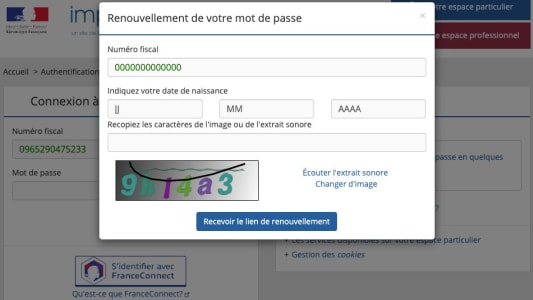 Impots.gouv.fr, mot de passe