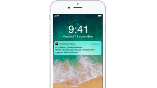 Notification cashback Société Générale sur iPhone