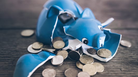 Tirelire cochon bleue casse