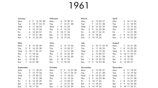 Calendrier 1961