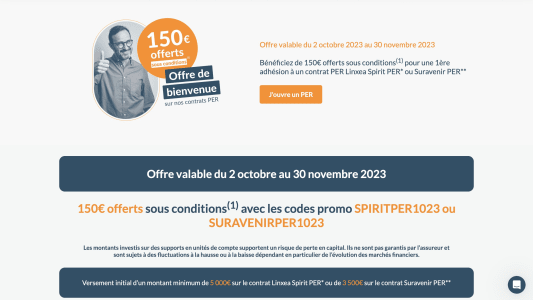 Linxea 150 euros PER