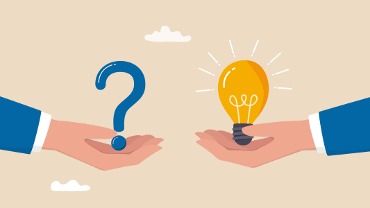 Un point d'interrogation et une ampoule.