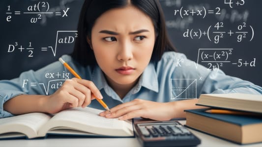 Une personne s'interroge devant un tableau de calculs.