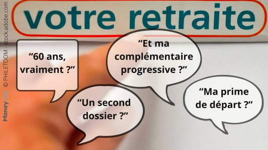 Panneau votre retraite avec bulles de dialogue sur retraite.