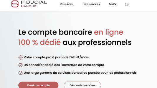Page web de Fiducial Banque pour comptes professionnels en ligne