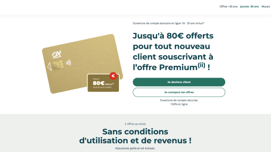 Crdit Agricole offre 80 euros sur package Premium