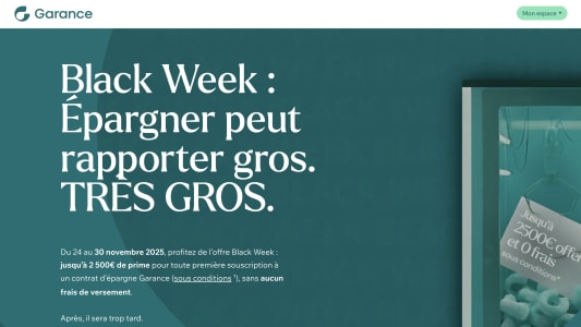 Jusqu' 2500 euros offerts et 0 frais de versement chez Garance