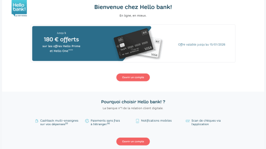 hello bank 180 euros d'avantages offerts