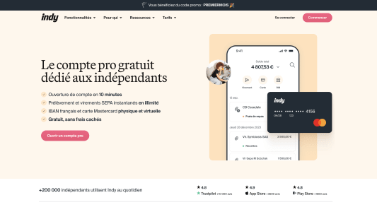 Capture d'écran de la page d'accueil du site indy.fr