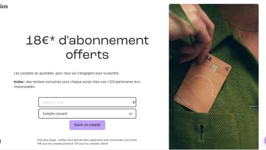 Capture du site helios pr�sentant l'offre de bienvenue 18 ? offerts