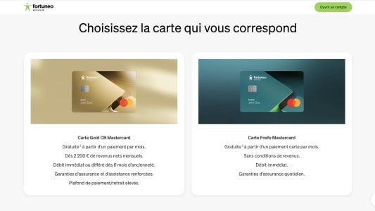 Deux cartes bancaires Fortuneo : Gold et Fosfo Mastercard.