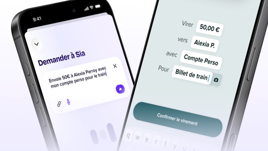 Deux t&eacute;l&eacute;phones affichant une interface de virement bancaire num&eacute;rique.