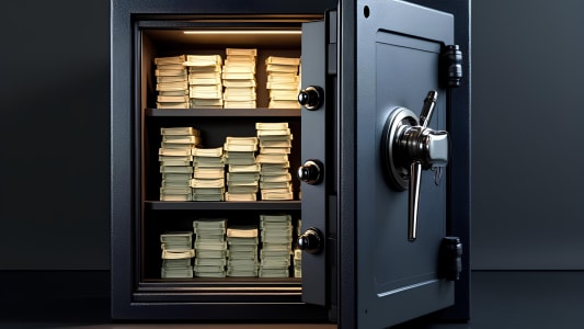 Argent gard&Atilde; dans un coffre-fort m&eacute;tallique 