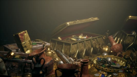 Au plus profond des ruines anciennes, un trésor oublié est éparpillé. Des artefacts complexes et de l'or brillant scintillent doucement dans la faible lumière, invitant à l'exploration et à l'émerveillement.