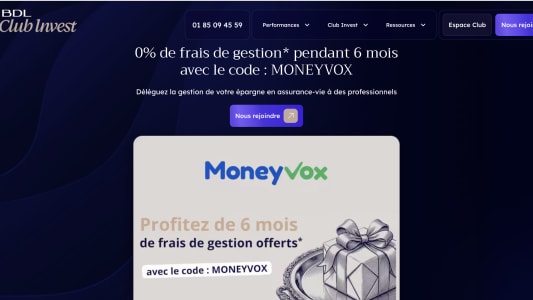 Capture du site clubinvest.com pr&eacute;sentant l'offre de bienvenue sur l'assurance vie e-vie