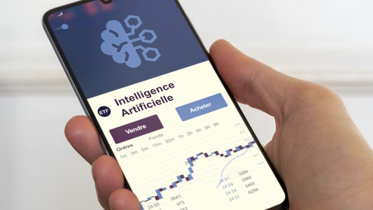 IA en fran&ccedil;ais, intelligente artificielle. Diversifier son investissement s'exposer &agrave; un fonds th&eacute;matique ia. Acheter un fonds en bourse. Sp&eacute;culer sur la th&eacute;matique AI. Texte en fran&ccedil;ais.
