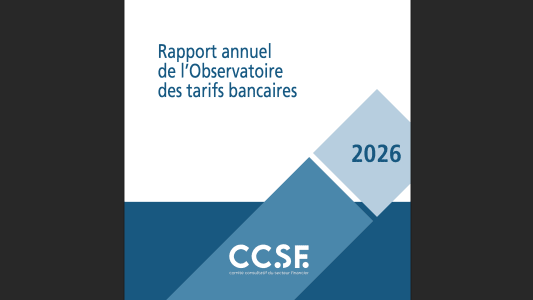 Couverture du rapport annuel 2026 sur les tarifs bancaires.