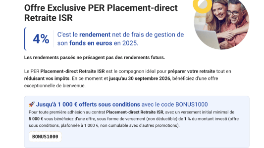 Offre PER retraite ISR, rendement 4%, bonus jusqu'&agrave; 1000?.