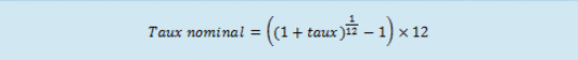 Formule math�matiques de calcul du taux nominal annuel