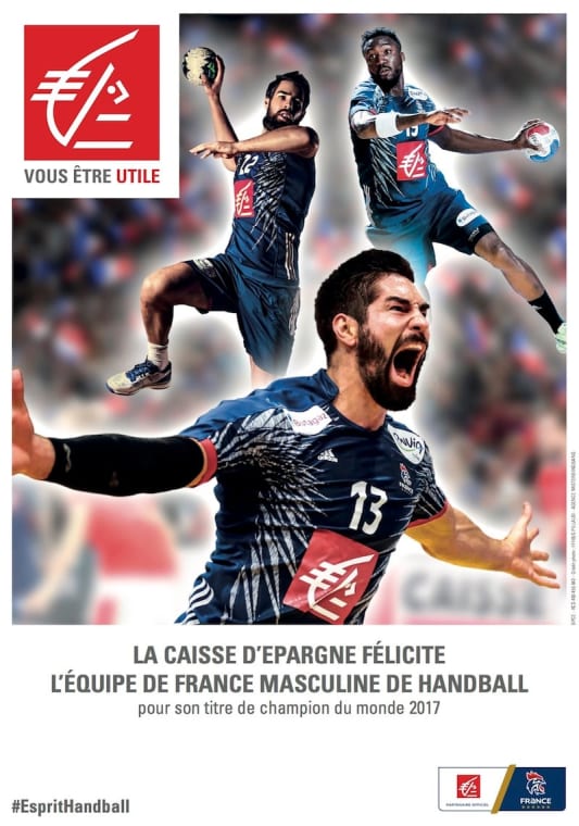 Affiche de la Caisse d'Epargne � la suite du titre de champion du monde de handball en 2017