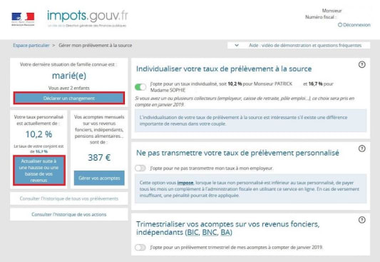 Espace g�rer votre pr�l�vement � la source